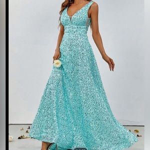 NEW Aqua blue sequin, A-line dress. Pageant, prom, HOCO, formal, wedding guest.